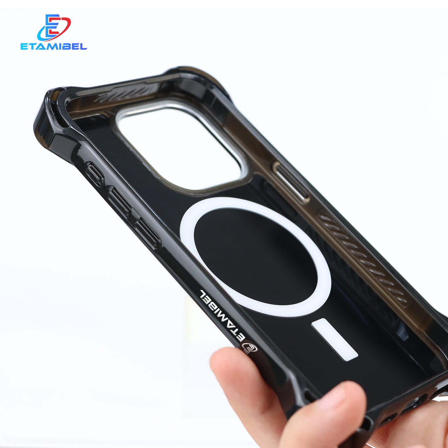 Etamibel Black Vegan Leather iPhone 16 Phone Case with Bulit-in Magnet and MagSafe Support | Up to 7.5M Drop Protection with Metal Camera Frame