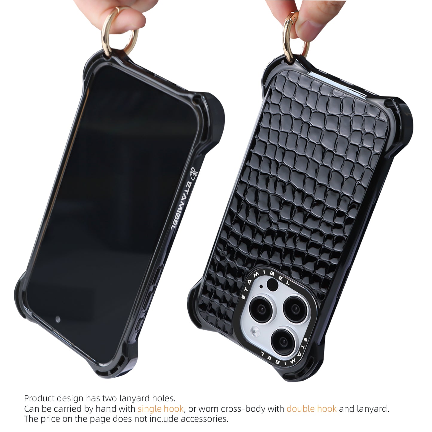 Etamibel Black Vegan Leather iPhone 16 Phone Case with Bulit-in Magnet and MagSafe Support | Up to 7.5M Drop Protection with Metal Camera Frame