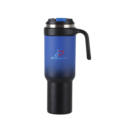 ETAMIBEL 1000ML(34FL OZ) Double Wall Stainless Steel Vacuum Insulated Tumbler (Black-Blue)